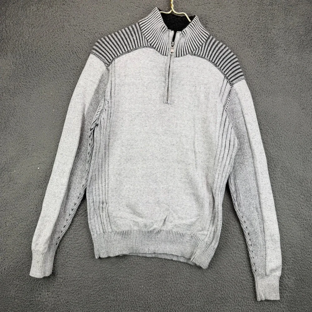 BKF Mens Gray Mixed Knit Quarter Zip Mock Neck Sweater Size Medium 12136